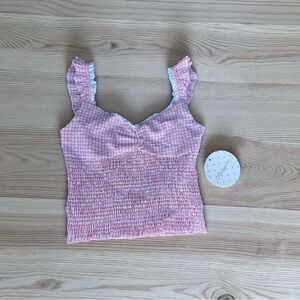 Passport Pink Gingham Smocked Crop Top